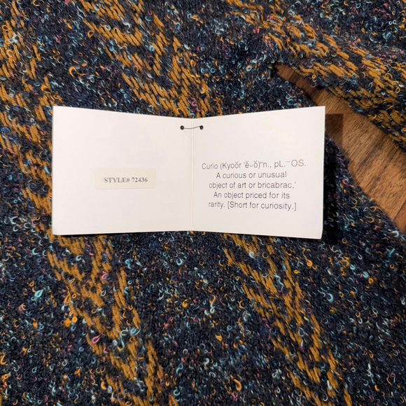 Anthropologie Curio Navy Gold Knit Poncho Sweater L Fall Cape Chunky knit - Picture 7 of 7